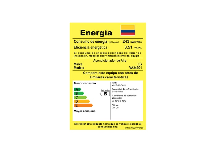 Ficha retig del aire acondicionado LG AI.